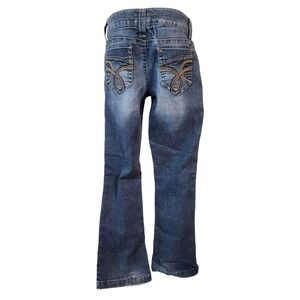 Truce Women's Jeans Size 9 Low Rise Flare Leg Denim Blue Embellished‎ Pockets